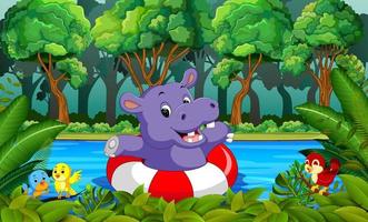 hippopotame nageant dans la rivière vecteur