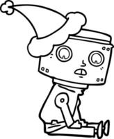 dessin au trait d'un robot portant un bonnet de noel vecteur