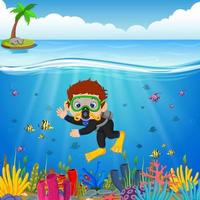 dessin animé garçon plongeant dans la mer vecteur