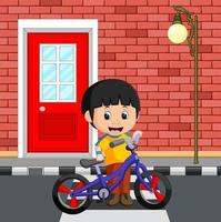 petit garçon conduisant un vélo vecteur