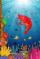 homard tropical de dessin animé avec un beau monde sous-marin