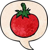 tomate de dessin animé et bulle de dialogue dans un style de texture rétro vecteur