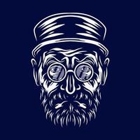 logo d'art de ligne barbu de vieil homme. design coloré avec un fond sombre. illustration vectorielle abstraite. isolé avec un fond bleu marine pour t-shirt, affiche, vêtements, merch, vêtements. vecteur