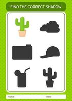 trouver le bon jeu d'ombres avec cactus. feuille de travail pour les enfants d'âge préscolaire, feuille d'activité pour enfants vecteur