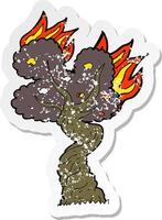 autocollant rétro en détresse d'un dessin animé brûlant un vieil arbre vecteur