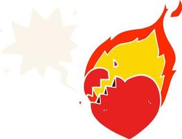 dessin animé coeur enflammé et bulle de dialogue dans un style rétro vecteur