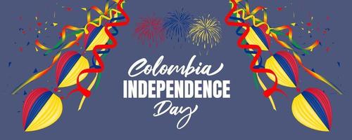 fête de l'indépendance de la colombie avec ruban coloré et design de fond de couleur bleue vecteur