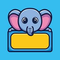 éléphant mignon avec vecteur premium de personnage de dessin animé de plateau vide