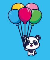 panda mignon flottant avec illustration vectorielle de dessin animé de ballon vecteur