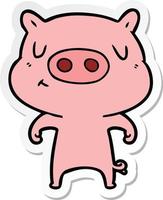 autocollant d'un cochon de contenu de dessin animé vecteur