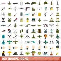 Ensemble d'icônes de 100 soldats, style plat vecteur