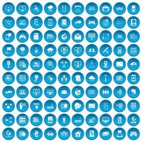 100 icônes de réseau définies en bleu vecteur
