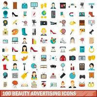 Ensemble de 100 icônes publicitaires de beauté, style plat vecteur