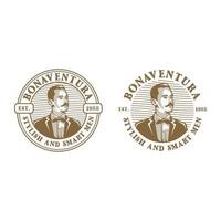 vintage rétro homme moustache classique timbre étiquette autocollant logo design vecteur