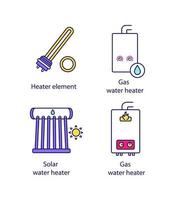 jeu d'icônes de couleur de chauffage. chauffe-eau électriques et à gaz, chaudière de chauffage, chauffe-eau industriel. illustrations vectorielles isolées vecteur