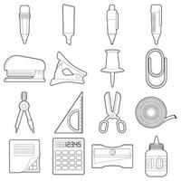 ensemble d'icônes de papeterie, style de contour vecteur