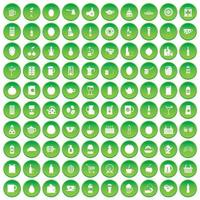 100 icônes de boissons définissent un cercle vert vecteur