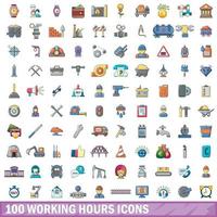 Ensemble d'icônes de 100 heures de travail, style dessin animé vecteur