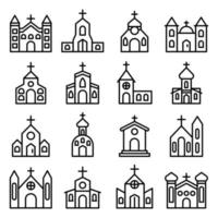 ensemble d'icônes d'église, style de contour vecteur
