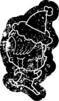 icône de dessin animé en détresse d'une fille qui pleure portant des vêtements spatiaux portant un bonnet de noel vecteur