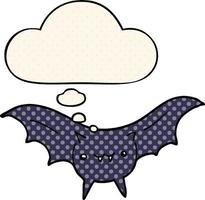 chauve-souris de dessin animé et bulle de pensée dans le style de la bande dessinée vecteur