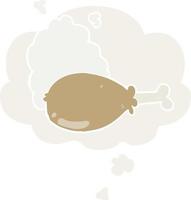 dessin animé cuisse de poulet et bulle de pensée dans un style rétro vecteur