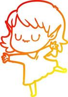 ligne de gradient chaud dessinant une fille elfe de dessin animé heureux portant une robe vecteur