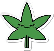autocollant d'une feuille de marijuana de dessin animé mignon vecteur