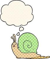 escargot de dessin animé et bulle de pensée dans le style de la bande dessinée vecteur