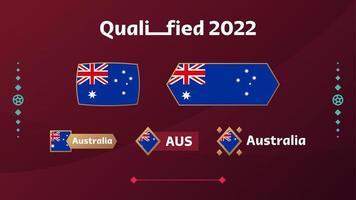 drapeau australien et texte sur fond de tournoi de football mondial 2022. modèle de football d'illustration vectorielle pour bannière, carte, site Web. drapeau national vecteur