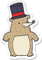 autocollant d'un ours de dessin animé en chapeau haut de forme vecteur