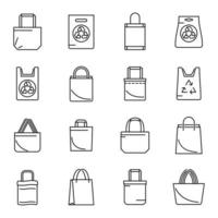 ensemble d'icônes de sac écologique de soins, style de contour vecteur