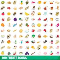 Ensemble d'icônes de 100 fruits, style 3d isométrique vecteur