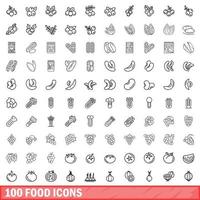 Ensemble de 100 icônes alimentaires, style de contour vecteur