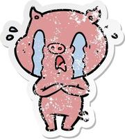 autocollant en détresse d'un dessin animé de cochon qui pleure vecteur