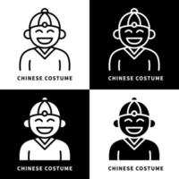 illustration de jeu d'icônes de culture chinoise cheongsam. vecteur de logo de costume traditionnel de personnages masculins