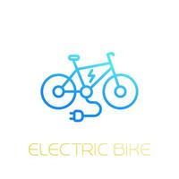 icône de vélo électrique, e-bike, linéaire sur blanc vecteur