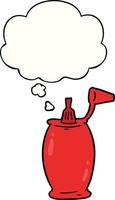bouteille de ketchup de dessin animé et bulle de pensée vecteur