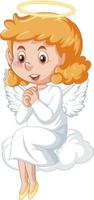 personnage de dessin animé mignon ange en robe blanche sur fond blanc vecteur