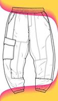 modèle vectoriel de contour de pantalon cargo pour hommes, pantalon cargo pour hommes dans un style de croquis, contour de modèle de formateurs, illustration vectorielle.