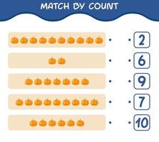 match par nombre de citrouilles de dessin animé. match et jeu de comptage. jeu éducatif pour les enfants d'âge préscolaire et les tout-petits vecteur