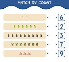 match par nombre de légumes de dessin animé. match et jeu de comptage. jeu éducatif pour les enfants d'âge préscolaire et les tout-petits vecteur