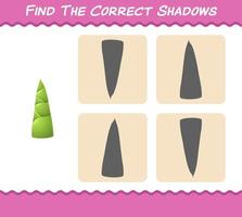 trouver les ombres correctes de la pousse de bambou de dessin animé. jeu de recherche et d'association. jeu éducatif pour les enfants d'âge préscolaire et les tout-petits vecteur