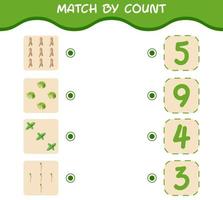 match par nombre de légumes de dessin animé. match et jeu de comptage. jeu éducatif pour les enfants d'âge préscolaire et les tout-petits vecteur