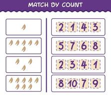 match par nombre de manioc de dessin animé. match et jeu de comptage. jeu éducatif pour les enfants d'âge préscolaire et les tout-petits vecteur