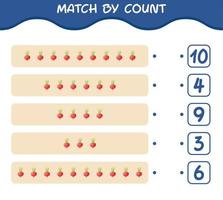 match par nombre de radis de dessin animé. match et jeu de comptage. jeu éducatif pour les enfants d'âge préscolaire et les tout-petits vecteur