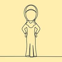 dessin au trait continu sur les personnes portant le hijab vecteur
