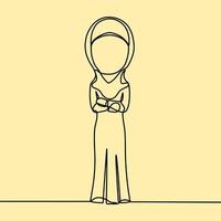 dessin au trait continu sur les personnes portant le hijab vecteur