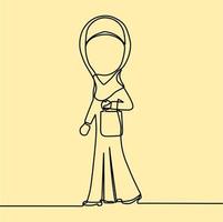 dessin au trait continu sur les personnes portant le hijab vecteur