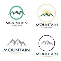 conception minimaliste de logo de montagne et de soleil dans des couleurs plates remplies d'illustration vectorielle de concepts modernes vecteur